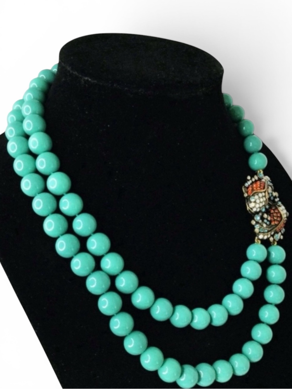 HEIDI DAUS Koi Fish Statement Necklace Swarovski Crystals, Turquoise Glass Beads - Picture 6 of 17